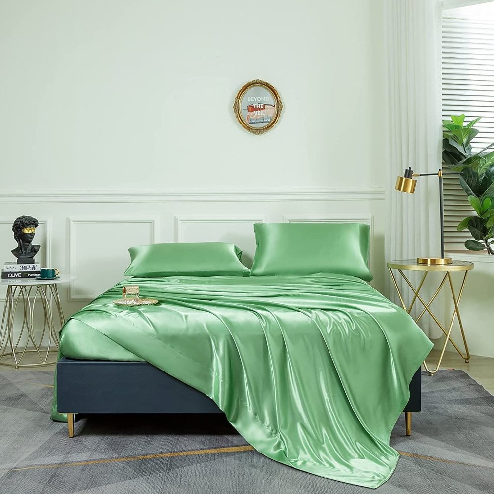 New 4 Pcs Satin Sheets Queen - Silk Silky Super Soft Extra Deep Pocket Queen set - Picture 7 of 16